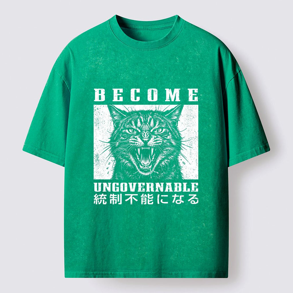 Funny Cat Washed T-Shirt for Daily Wear