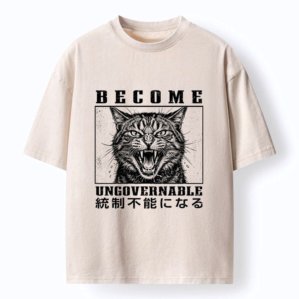 Kyoto-Lion FunnyCat:Become Ungovernable Washed T-Shirt