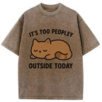 Washed Cotton Cat T-Shirt for Daily Wear