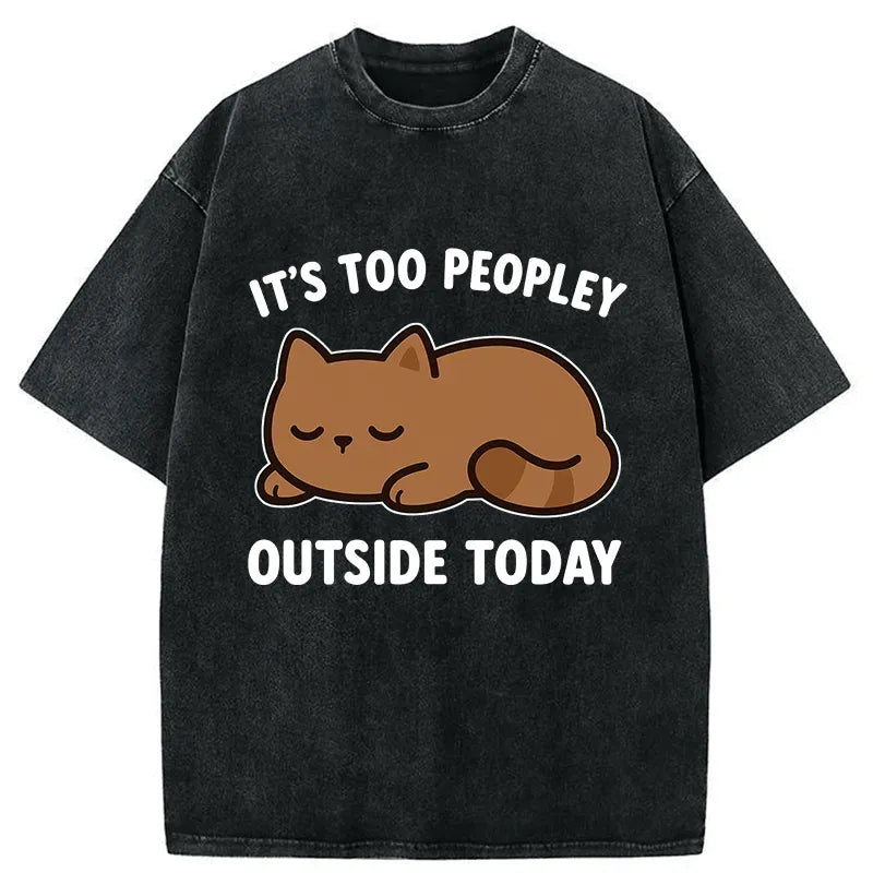 Washed Cotton Cat T-Shirt for Daily Wear