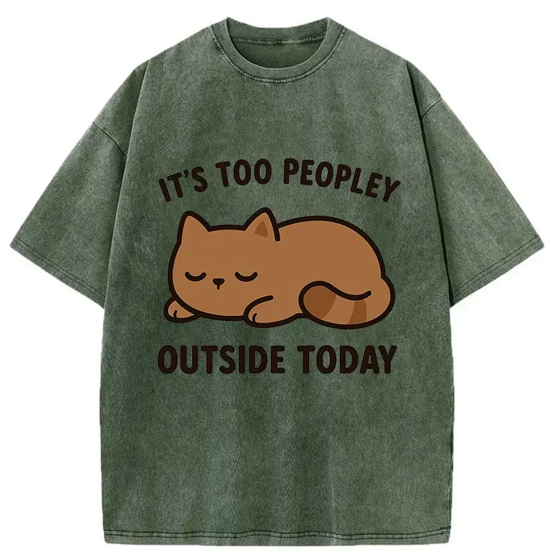 Kyoto-Lion Kawaii Resting Cat Washed T-Shirt