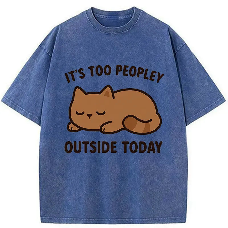 Washed Cotton Cat T-Shirt for Daily Wear