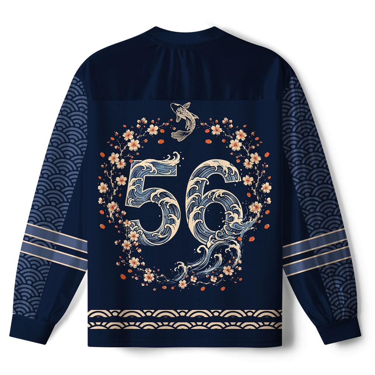 Kyoto-Lion Japanese Twin Koi Wave Art Paneled Long Sleeve Jersey