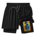 Kyoto-Lion Shiny Blue Flower Warm Golden Background Training Shorts