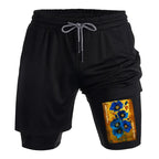 Kyoto-Lion Shiny Blue Flower Warm Golden Background Training Shorts