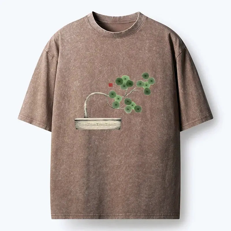 Kyoto-Lion Minimalist Bonsai Artistry Washed T-Shirt