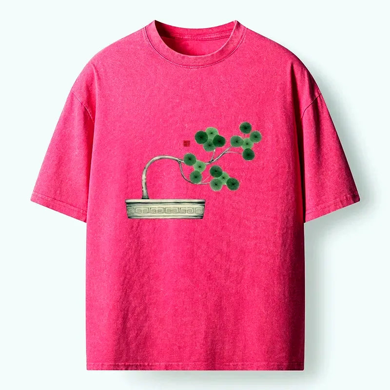 Kyoto-Lion Minimalist Bonsai Artistry Washed T-Shirt