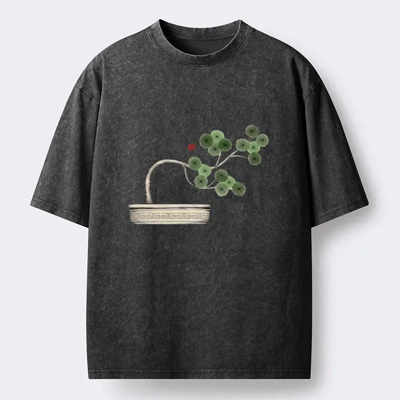 Kyoto-Lion Minimalist Bonsai Artistry Washed T-Shirt