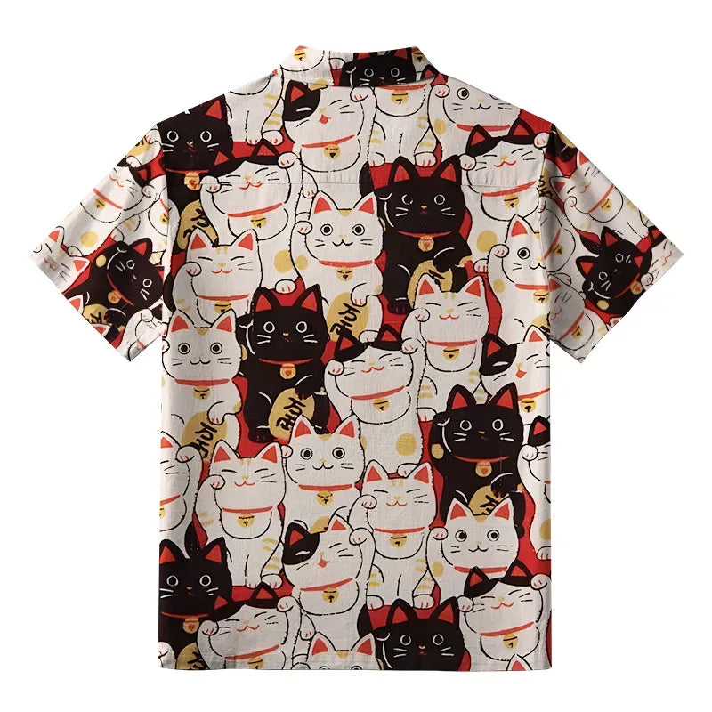 Unisex Aloha Shirt with Lucky Cat Print