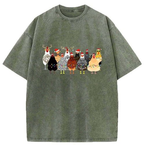 Kyoto-Lion A Flock Of Christmas Chickens Washed T-Shirt