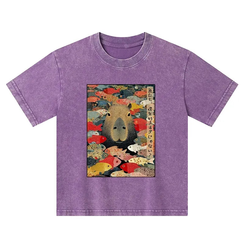 Kyoto-Lion Am I Too Lovable? Kids Washed T-Shirt