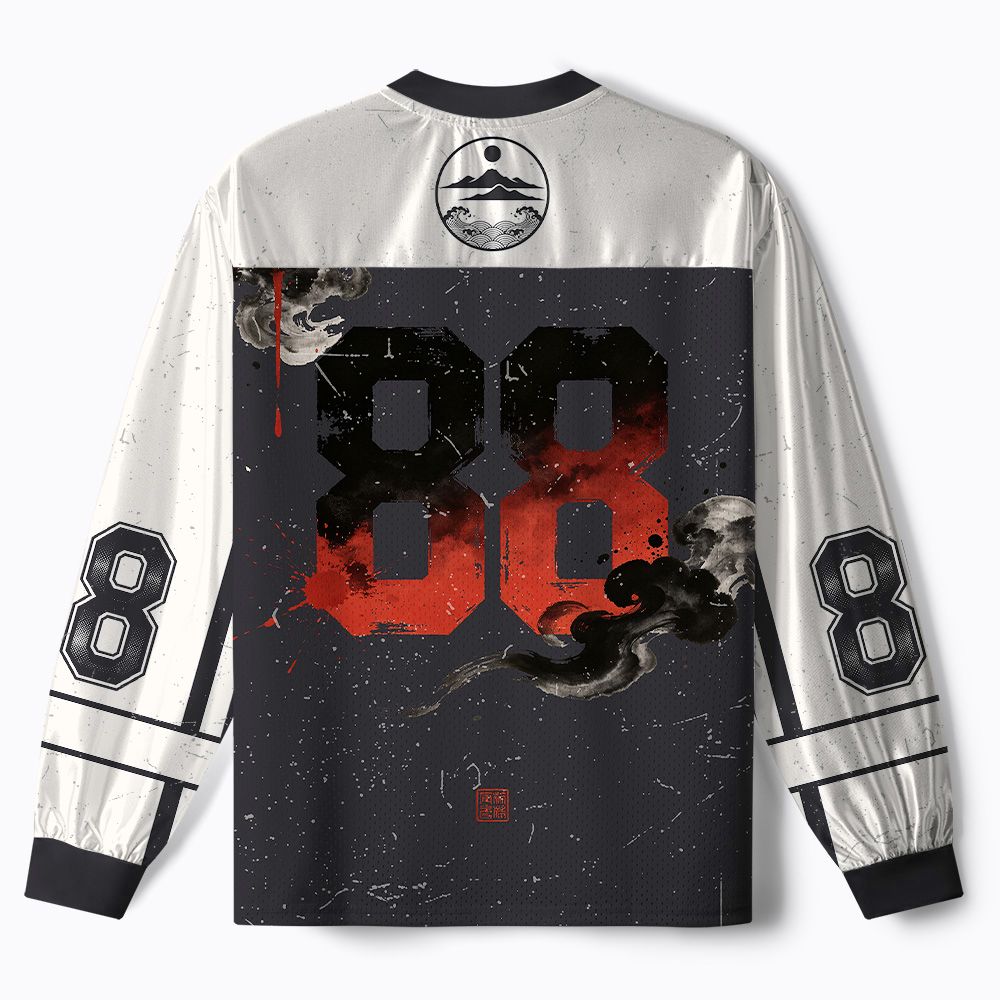 Kyoto-Lion Japanese Sunset Wanderer Samurai cat Paneled Long Sleeve Jersey