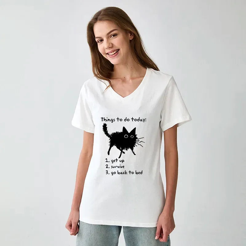Japanese vintage cat v-neck on sale