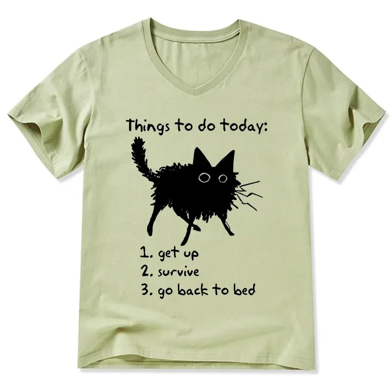 Japanese vintage cat v-neck on sale