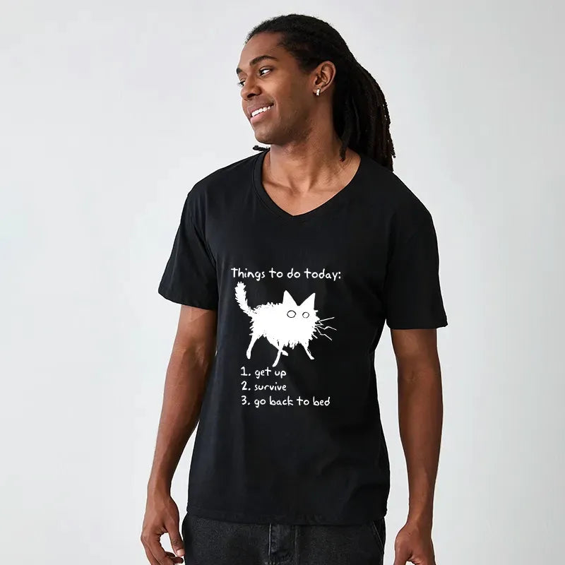 Kyoto-Lion Lazy Cat Survive Day Funny Meme V-Neck Classic T-Shirt