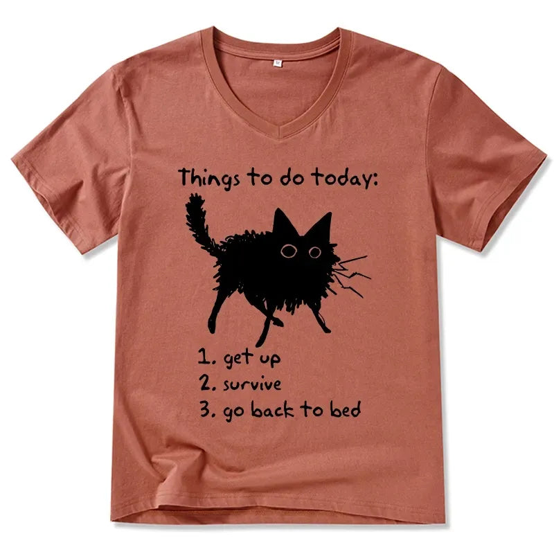 Kyoto-Lion Lazy Cat Survive Day Funny Meme V-Neck Classic T-Shirt