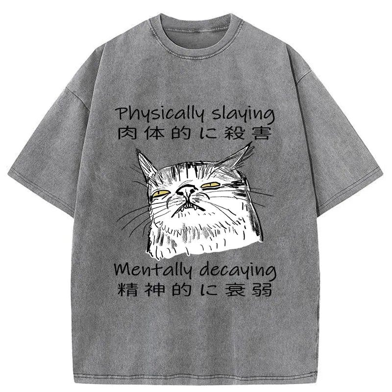 japanese cat washed t-shirt for daily wear