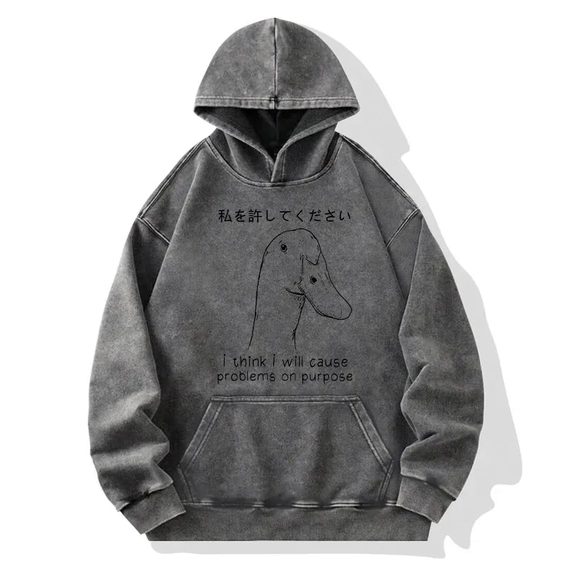 funny japanese washed hoodie for streetwear