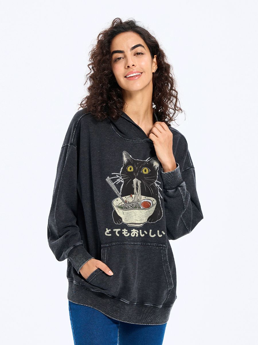 Washed unisex hoodie with Kyoto lion