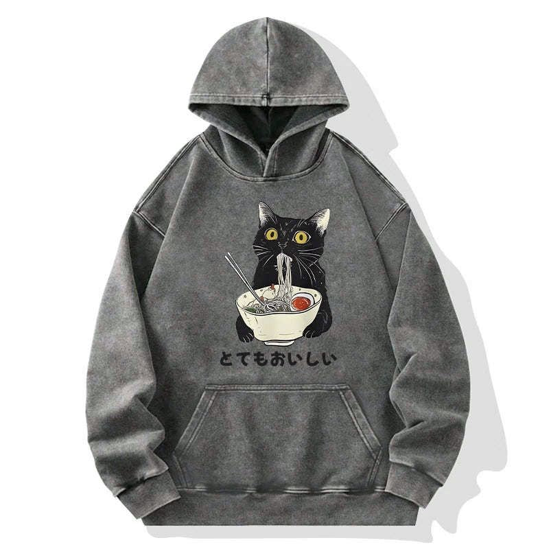 Trendy Japanese ramen cat sweatshirt
