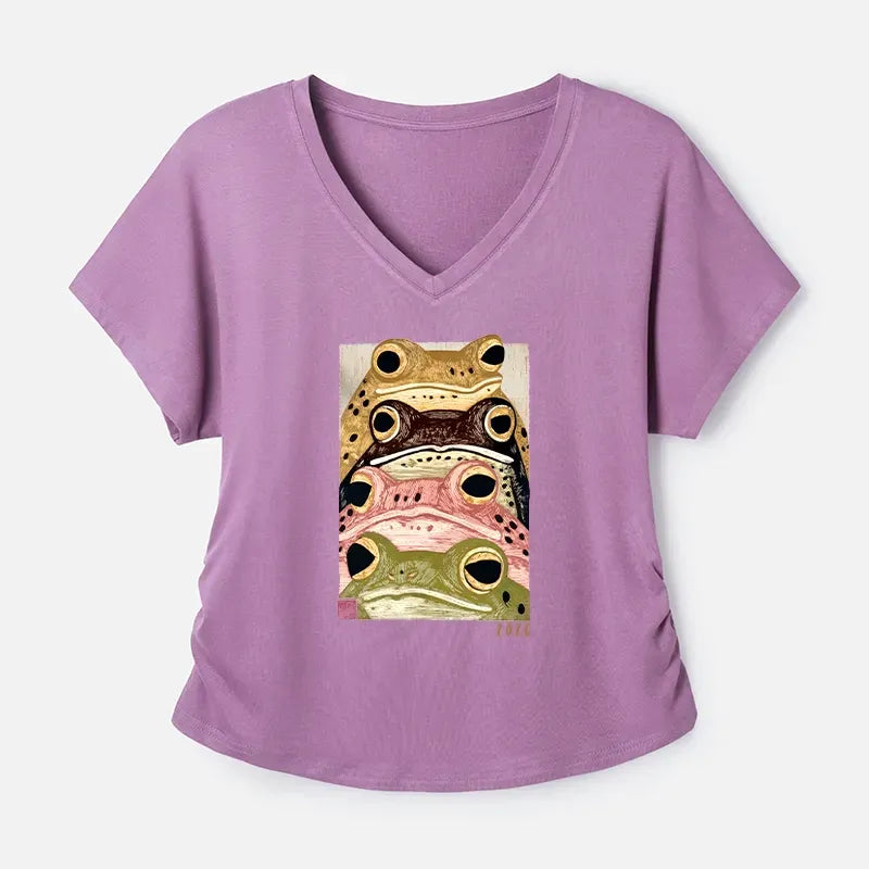 Kyoto-Lion Whimsical Multi Colored Frog Art Modal Dolman Sleeve T-Shirt