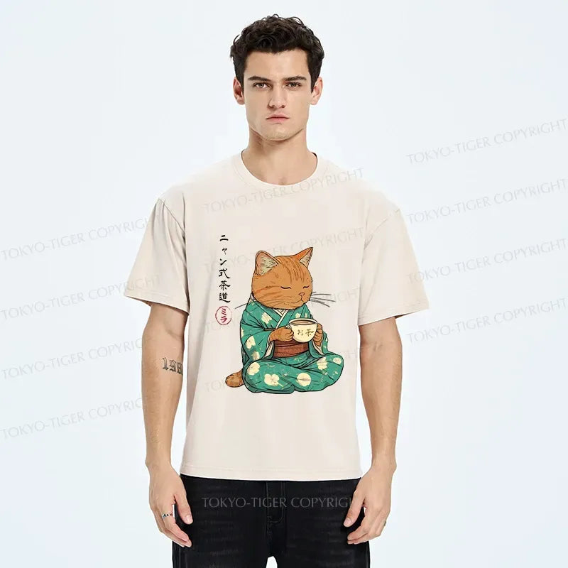 Tea Ceremony Cat T-Shirt for Daily Wear