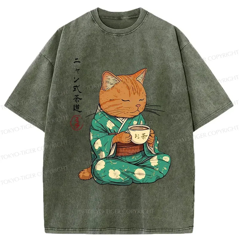 Kyoto-Lion Purr-style Tea Ceremony Washed T-Shirt