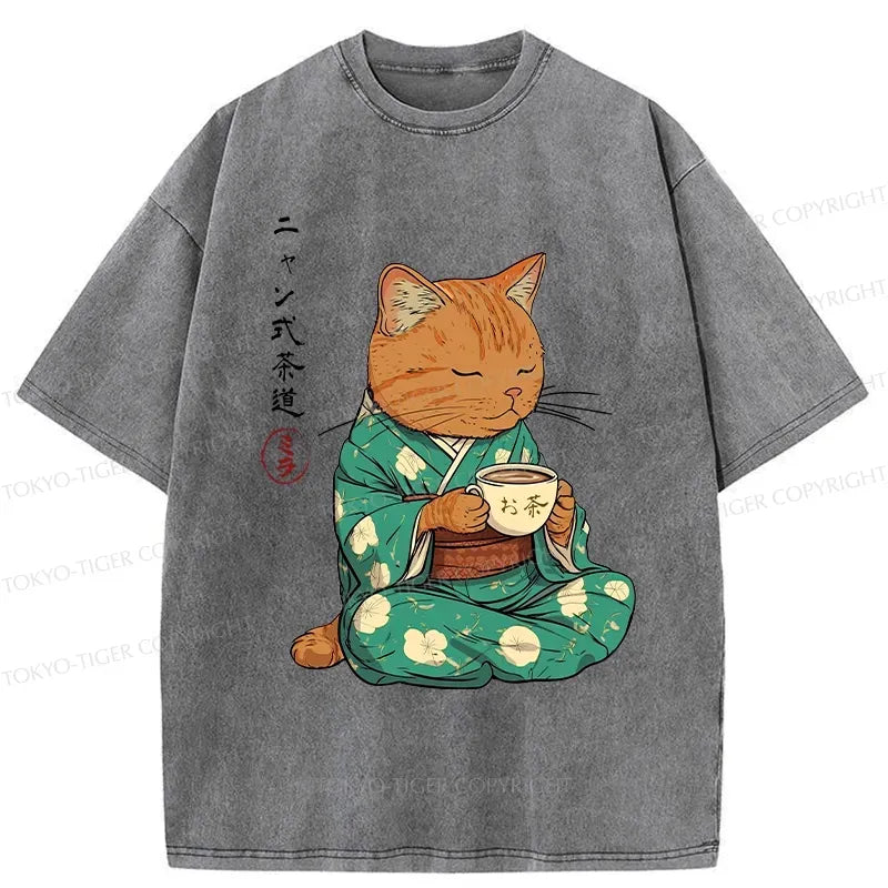 Kyoto-Lion Purr-style Tea Ceremony Washed T-Shirt