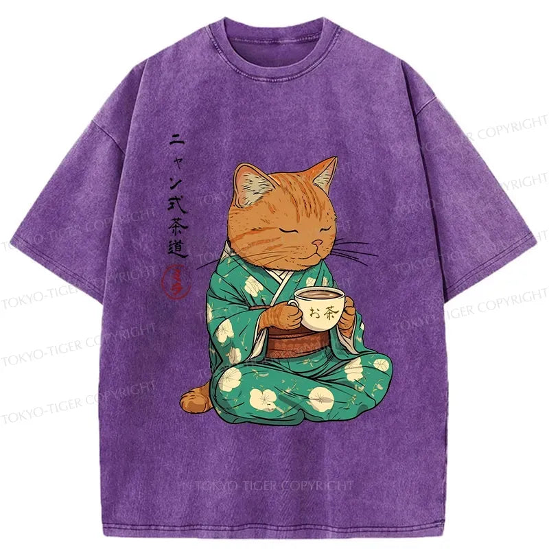 Kyoto-Lion Purr-style Tea Ceremony Washed T-Shirt