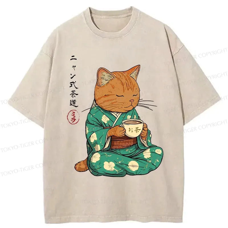 Kyoto-Lion Purr-style Tea Ceremony Washed T-Shirt