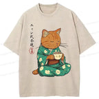 Kyoto-Lion Purr-style Tea Ceremony Washed T-Shirt
