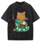 Tea Ceremony Cat T-Shirt for Daily Wear