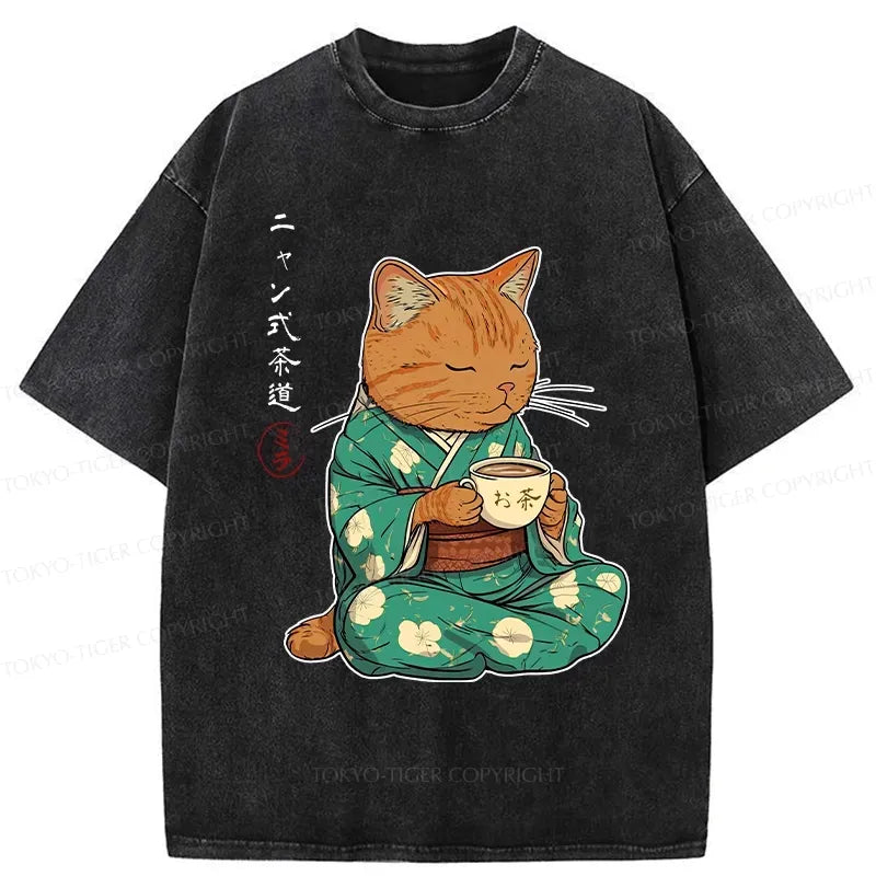 Tea Ceremony Cat T-Shirt for Daily Wear