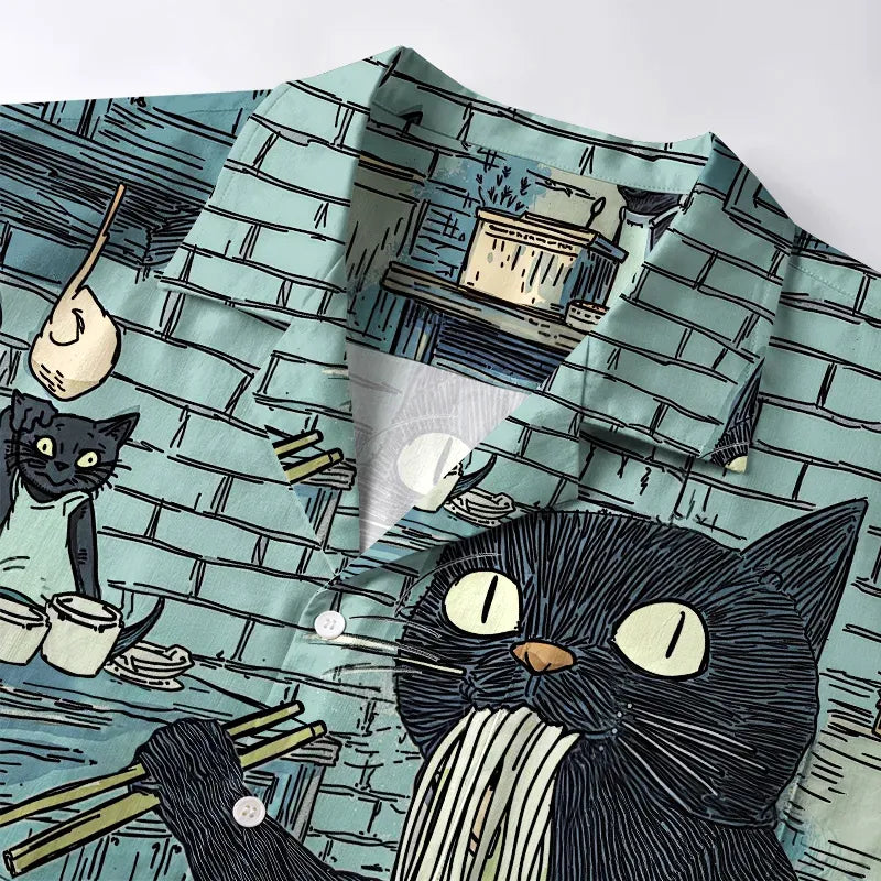 Japanese Cat Aloha Shirt for Summer