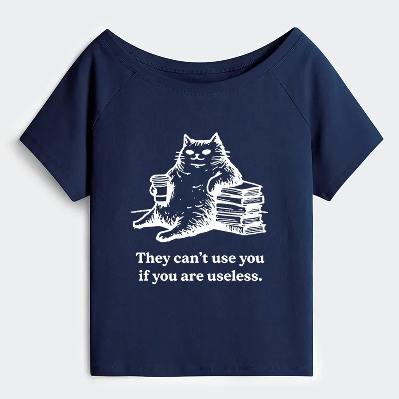 Funny Japanese Cat Off Shoulder T-Shirt
