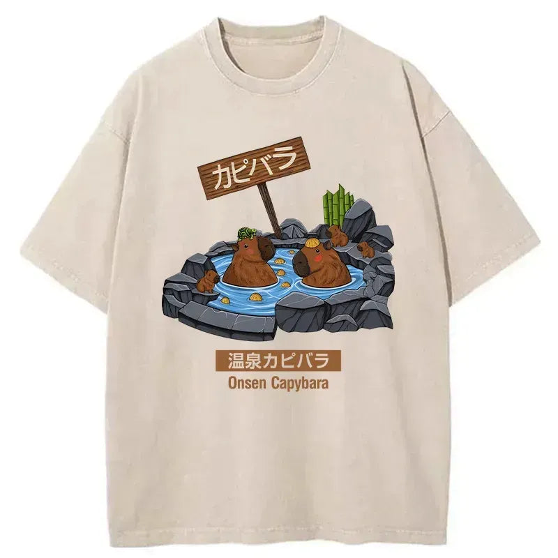 japanese capybara washed t-shirt gift idea