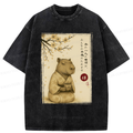 Kyoto-Lion Japanese Zen Capybara Chado Poster Washed T-Shirt