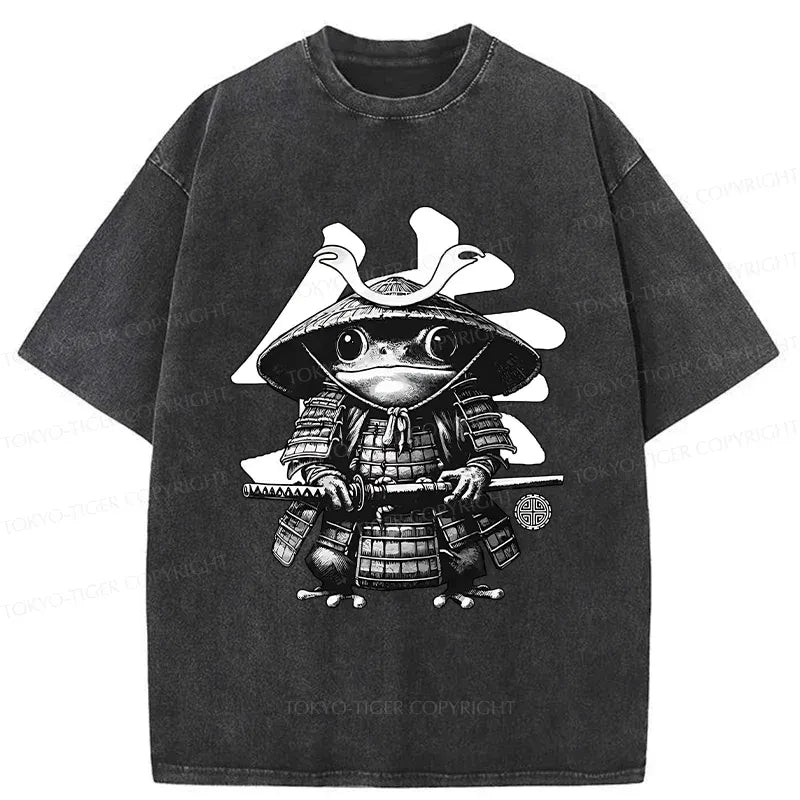 Kyoto-Lion Frog Japanese Samurai Retro Washed T-Shirt