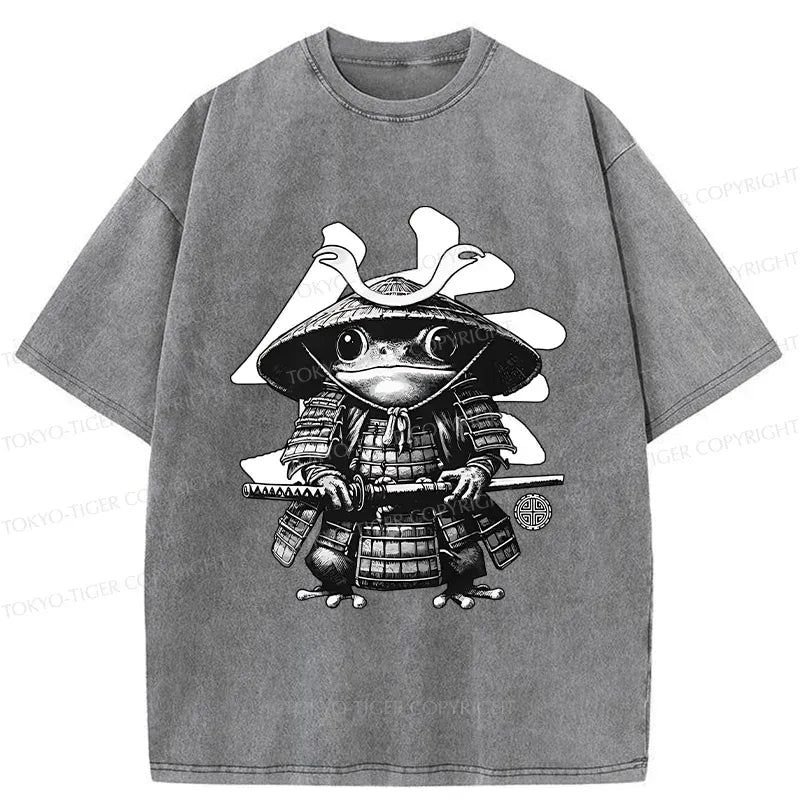 Kyoto-Lion Frog Japanese Samurai Retro Washed T-Shirt