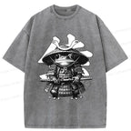 Kyoto-Lion Frog Japanese Samurai Retro Washed T-Shirt