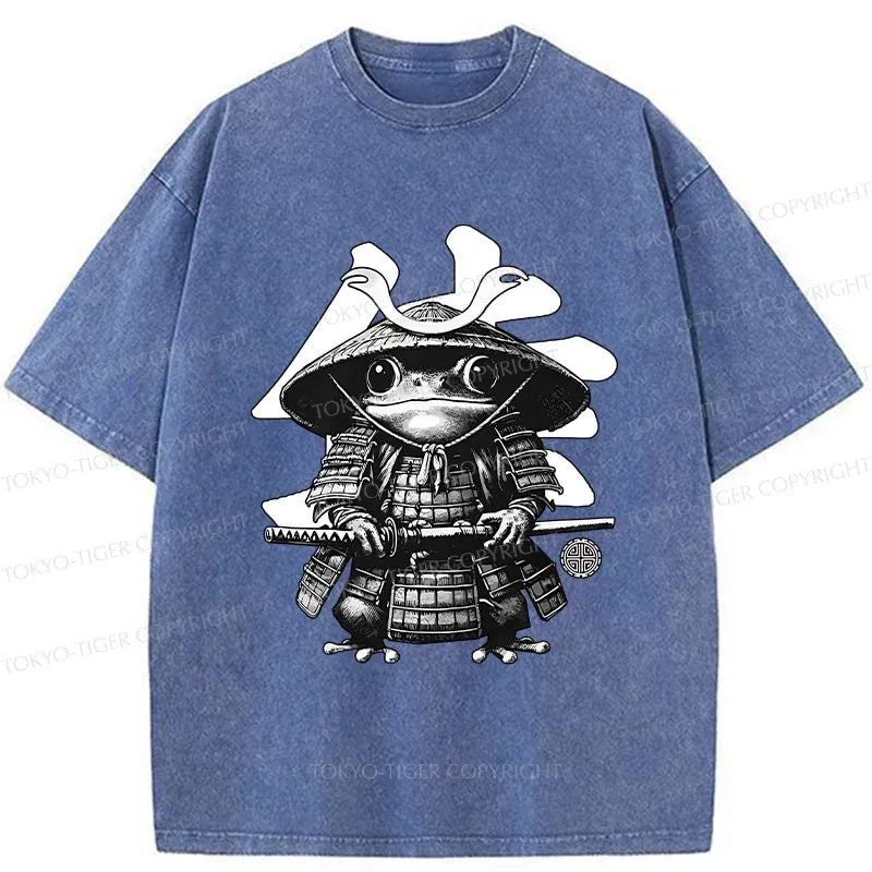 Kyoto-Lion Frog Japanese Samurai Retro Washed T-Shirt