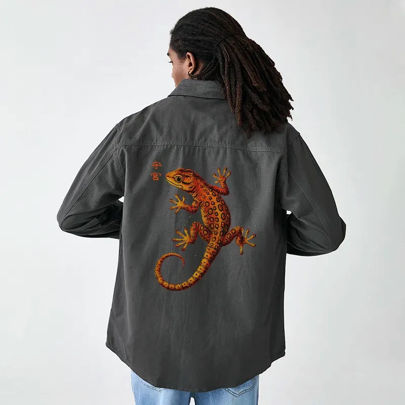 Kyoto-Lion Retro Gecko Funny Men's Corduroy Work Jacket