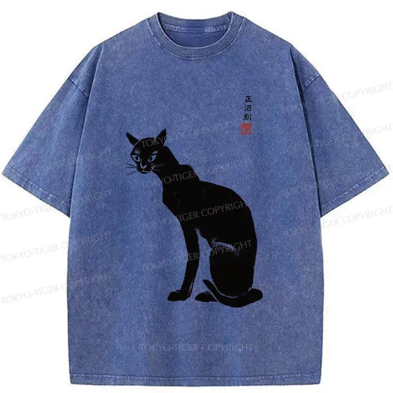 Japanese Vintage Black Cat T-Shirt