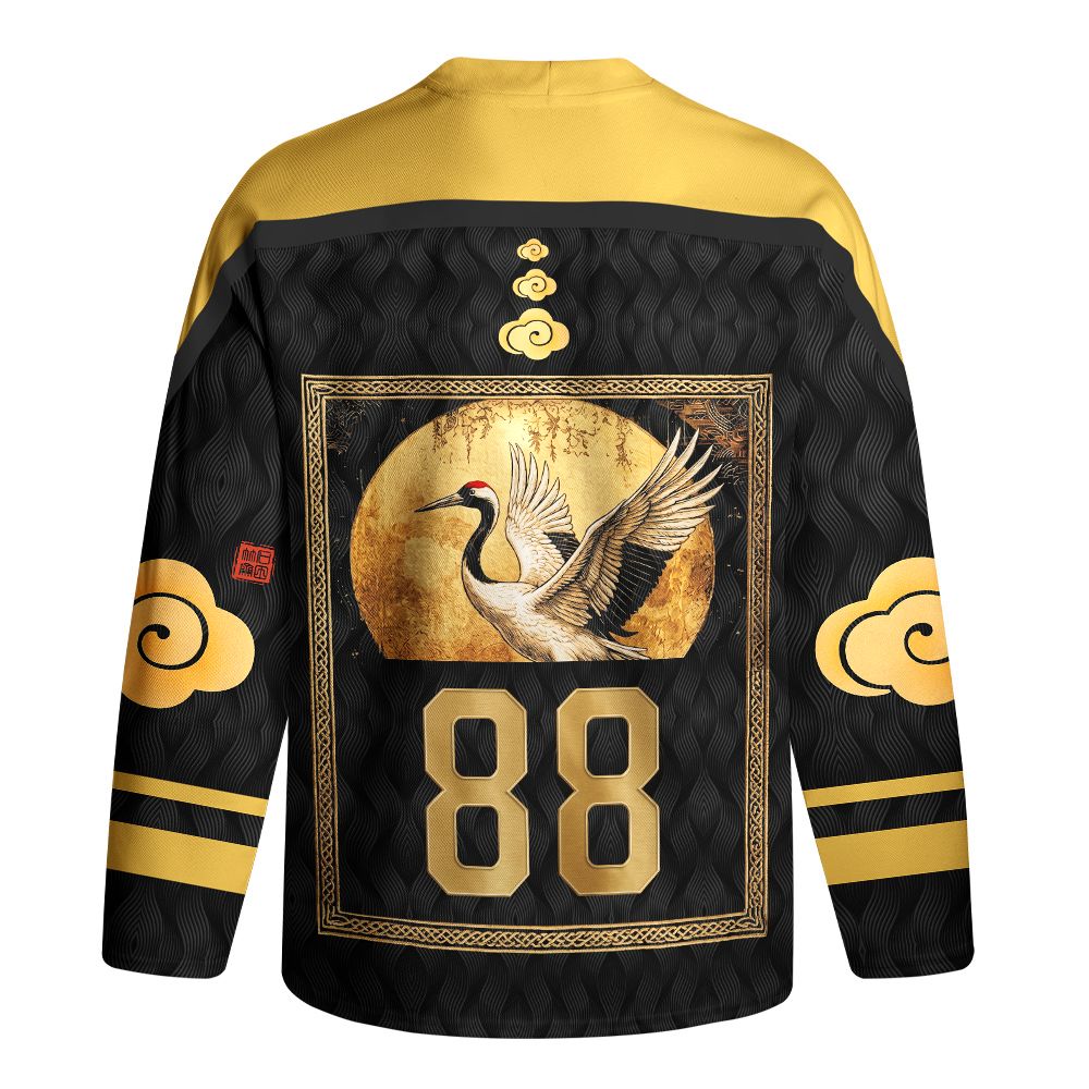 Kyoto-Lion Vintage Japanese Crane Kanji Long-Sleeve Hockey Jersey