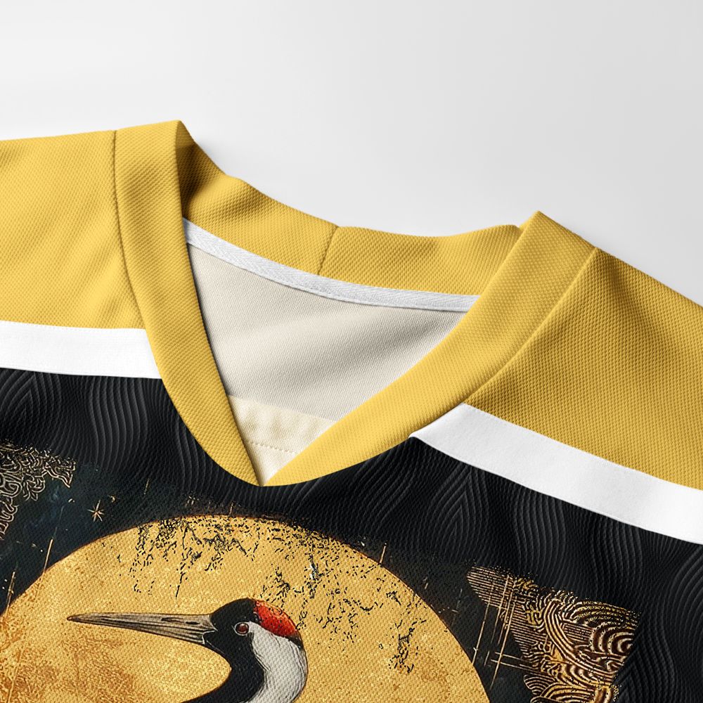 Kyoto-Lion Vintage Japanese Crane Kanji Long-Sleeve Hockey Jersey