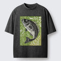 Kyoto-Lion Japanese Fish Woodblock Washed T-Shirt