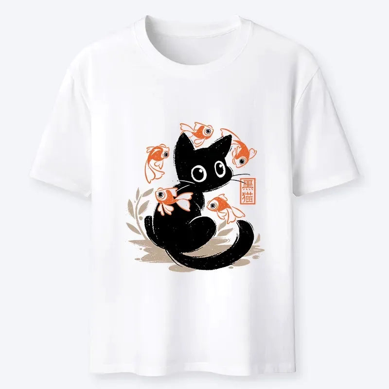 Japanese black cat fish t-shirt