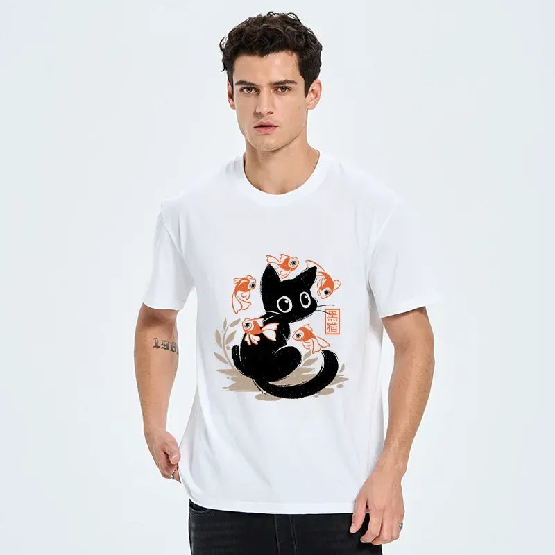 Japanese black cat fish t-shirt