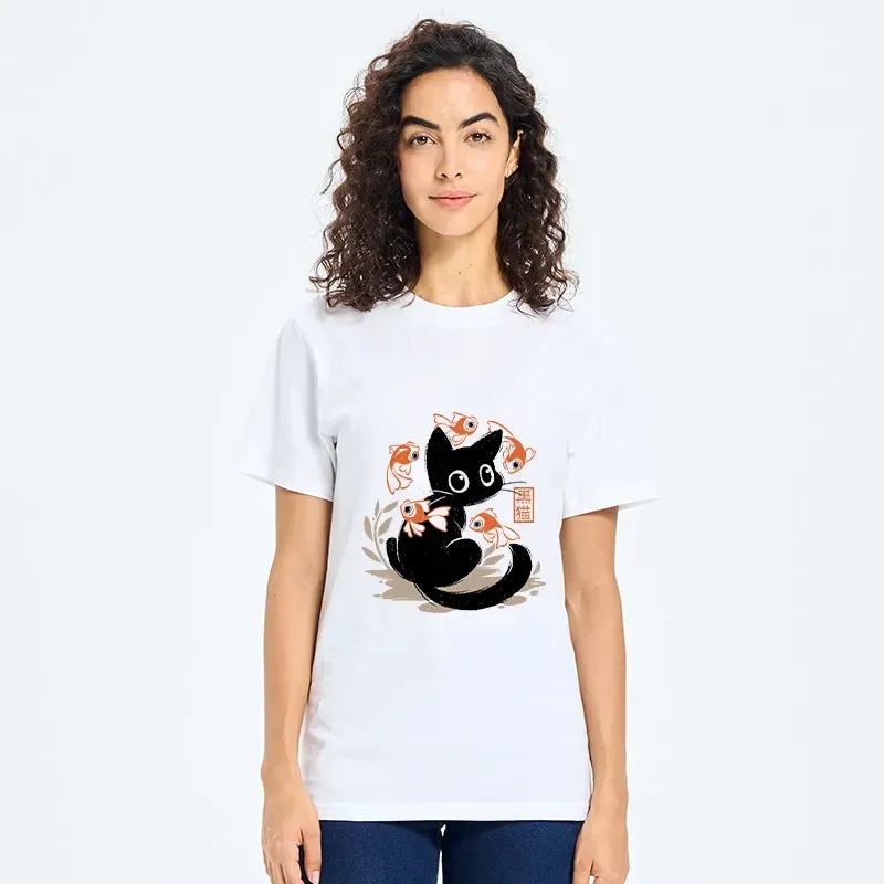 Japanese black cat fish t-shirt