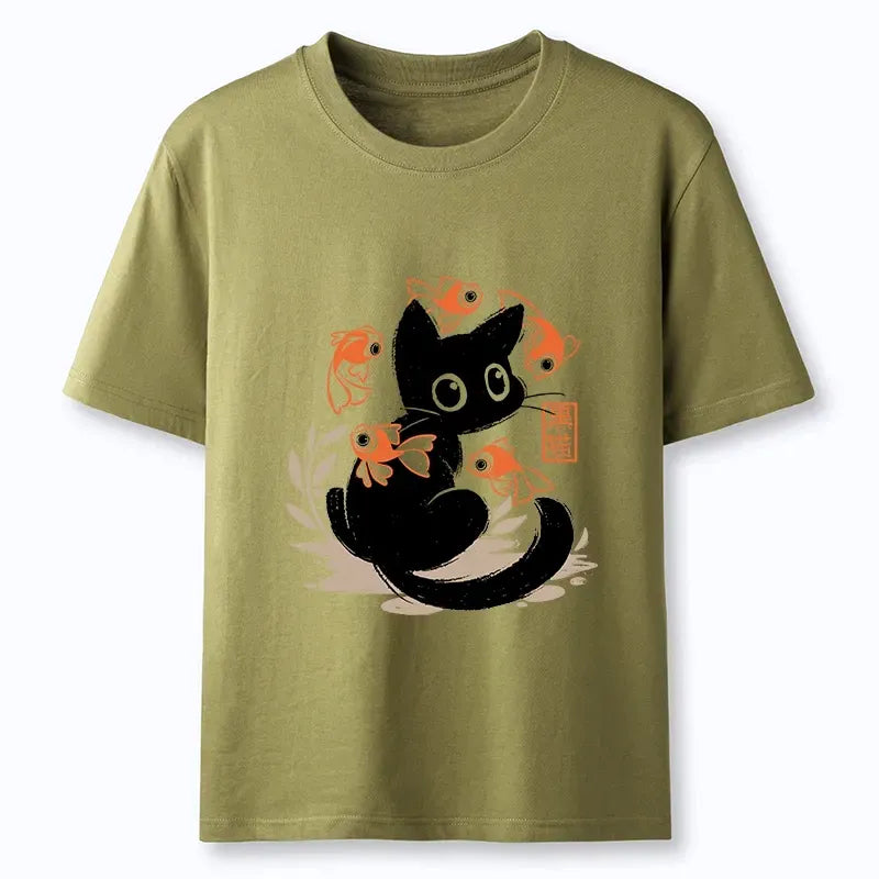 Japanese black cat fish t-shirt
